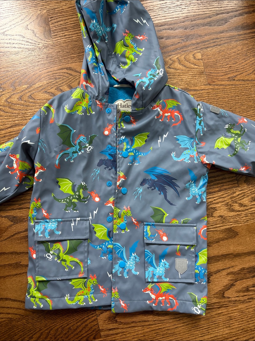 Hatley Gray Kids Raincoat with Multicolor Dragon Print